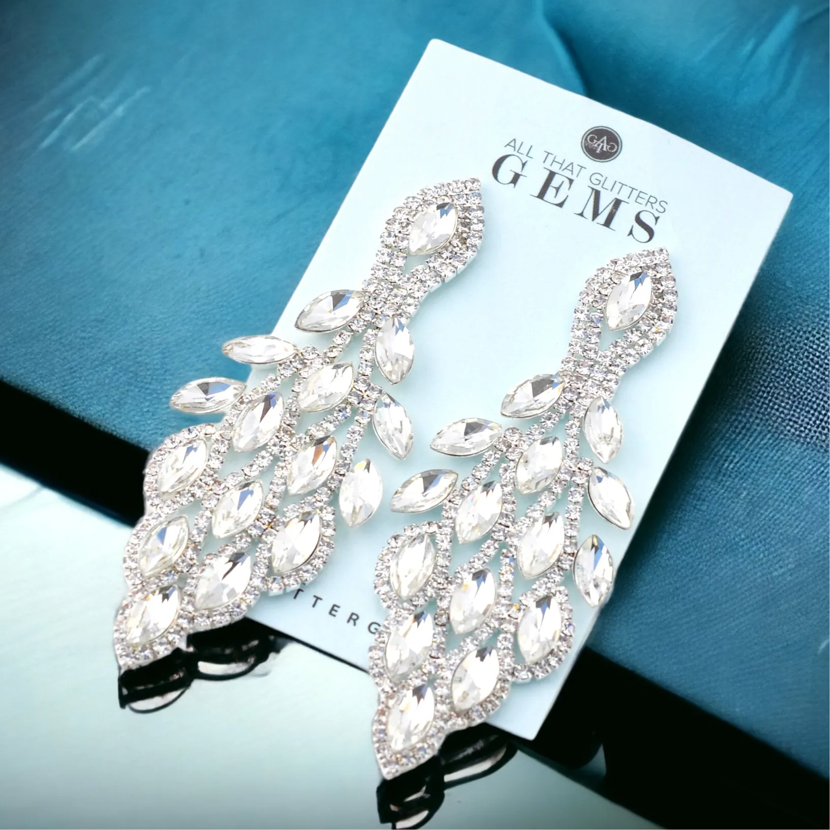 EXQUISITE – clear silver marquise rhinestone earrings