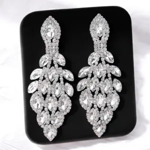 EXQUISITE – clear silver marquise rhinestone earrings