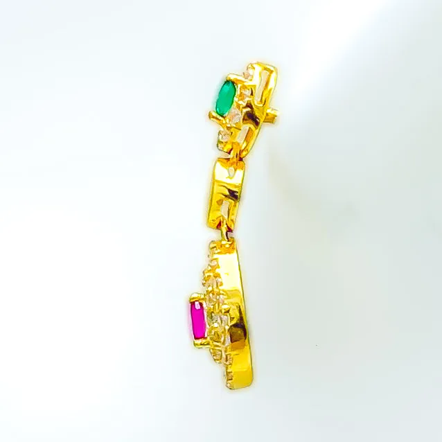 Exquisite Colorful 22k Gold CZ Hanging Earrings