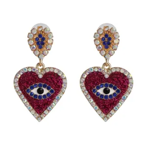 Exquisite Heart-shaped Evil Eye Drop Earrings: Vintage Statement Jewelry Gift
