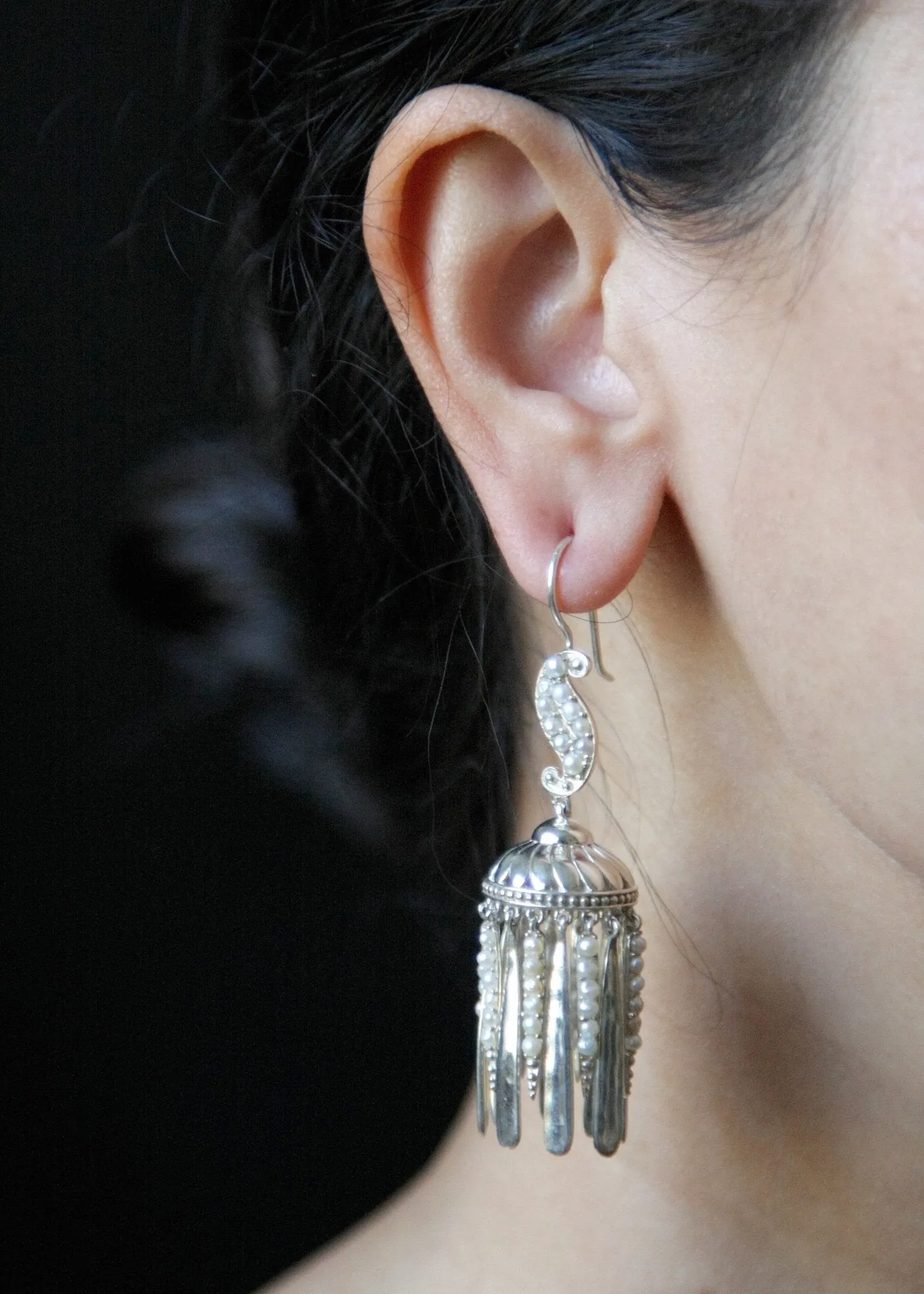 Exquisite, pearl encrusted Victorian chandelier earrings/jhumkas