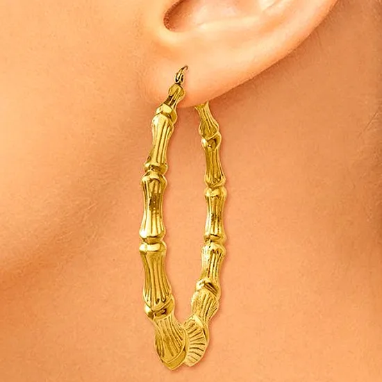 Extra Large 14k Gold Bamboo Hoop Earrings, 2 inches or 54mm Diameter