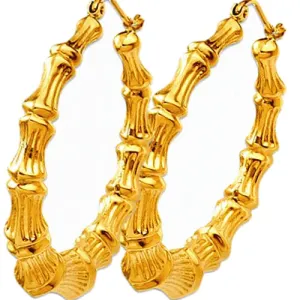 Extra Large 14k Gold Bamboo Hoop Earrings, 2 inches or 54mm Diameter