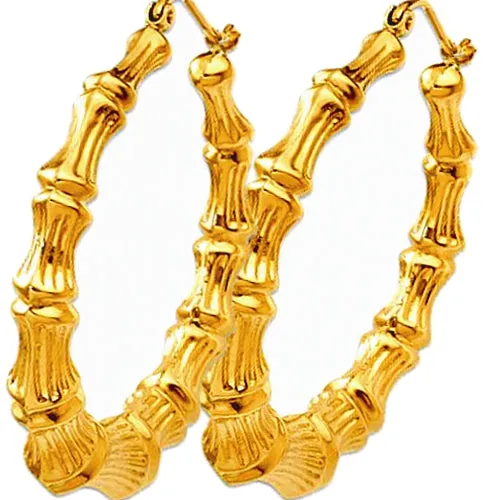 Extra Large 14k Gold Bamboo Hoop Earrings, 2 inches or 54mm Diameter