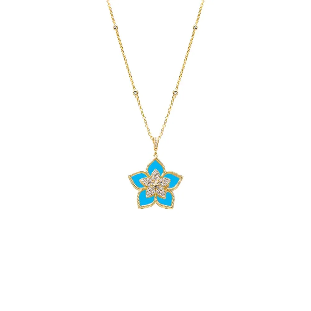 Fancy Pave Colored Stone Flower Necklace