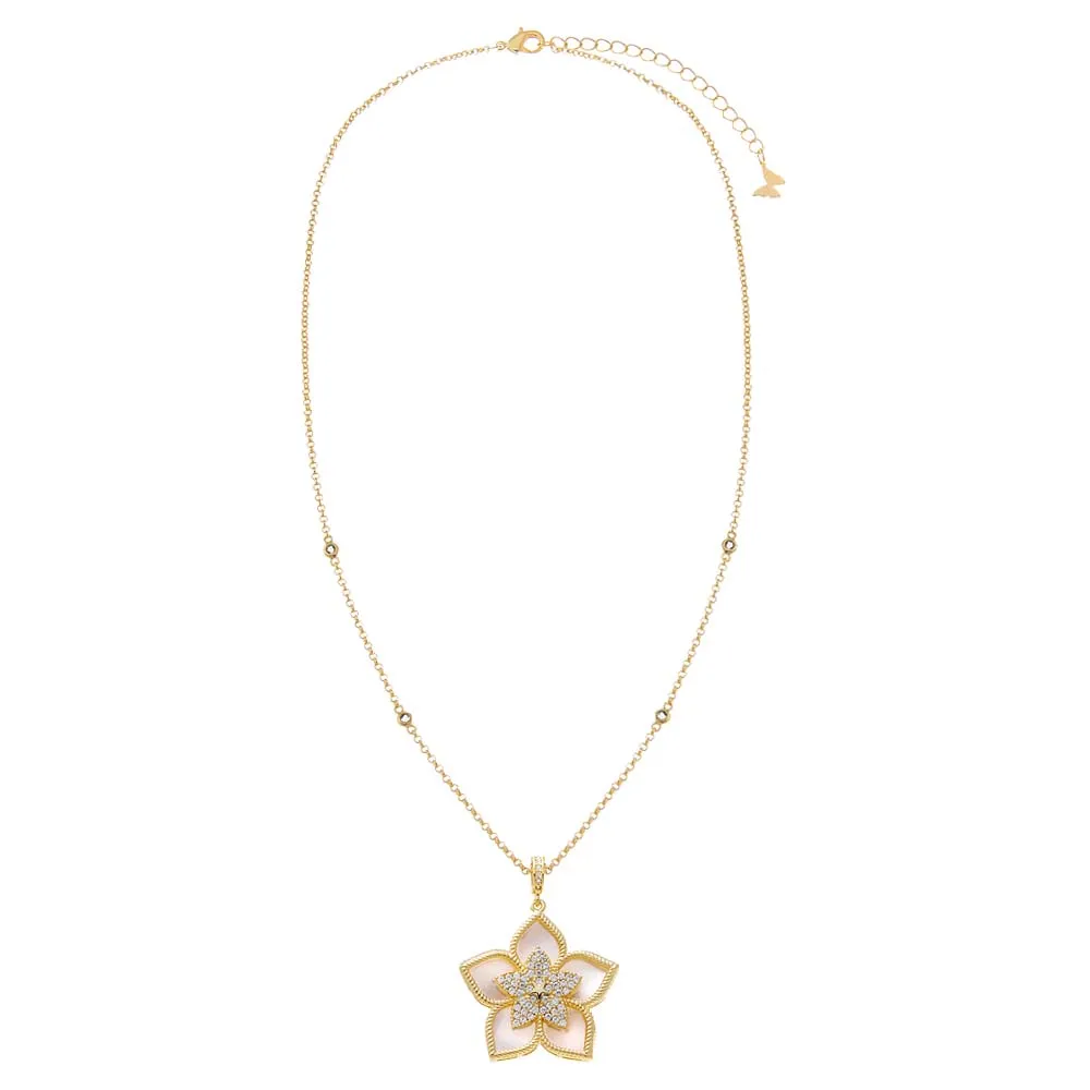 Fancy Pave Colored Stone Flower Necklace