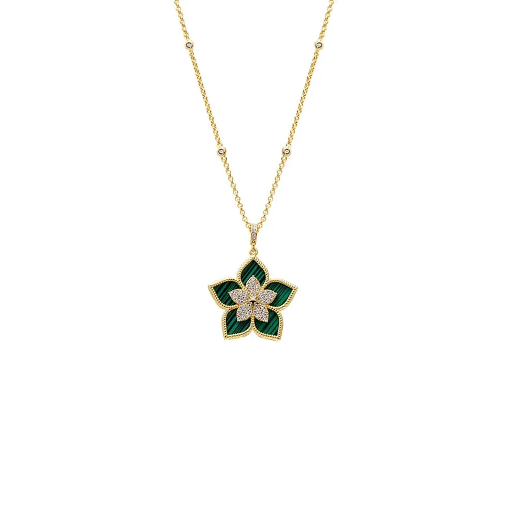 Fancy Pave Colored Stone Flower Necklace