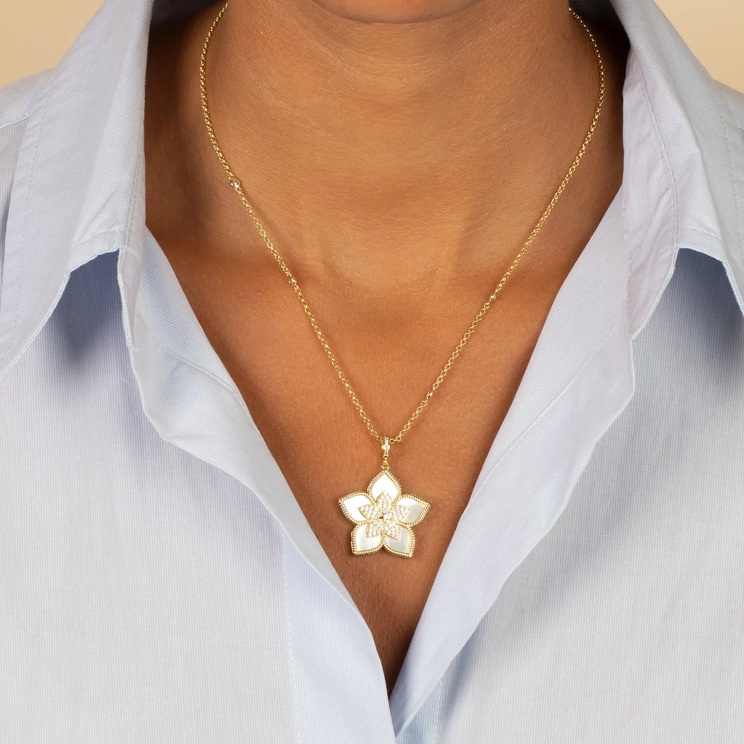 Fancy Pave Colored Stone Flower Necklace
