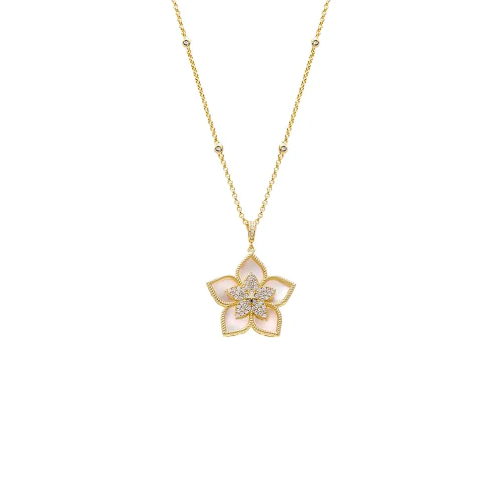 Fancy Pave Colored Stone Flower Necklace