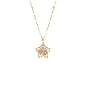 Fancy Pave Colored Stone Flower Necklace