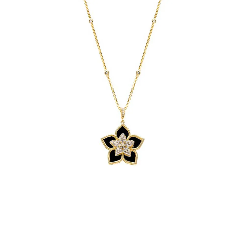 Fancy Pave Colored Stone Flower Necklace
