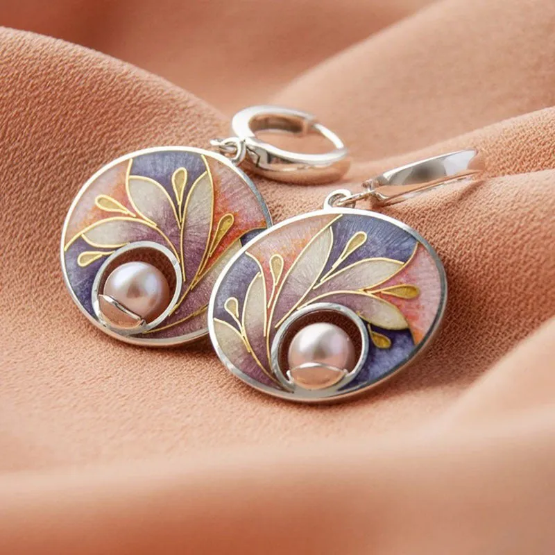 Fashion Exquisite Flower Enamel Pearl Earrings