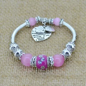 Fashion serling silver jewelry love heart charm bangles & bracelets glass beads strand bracelets for women fine jewelry