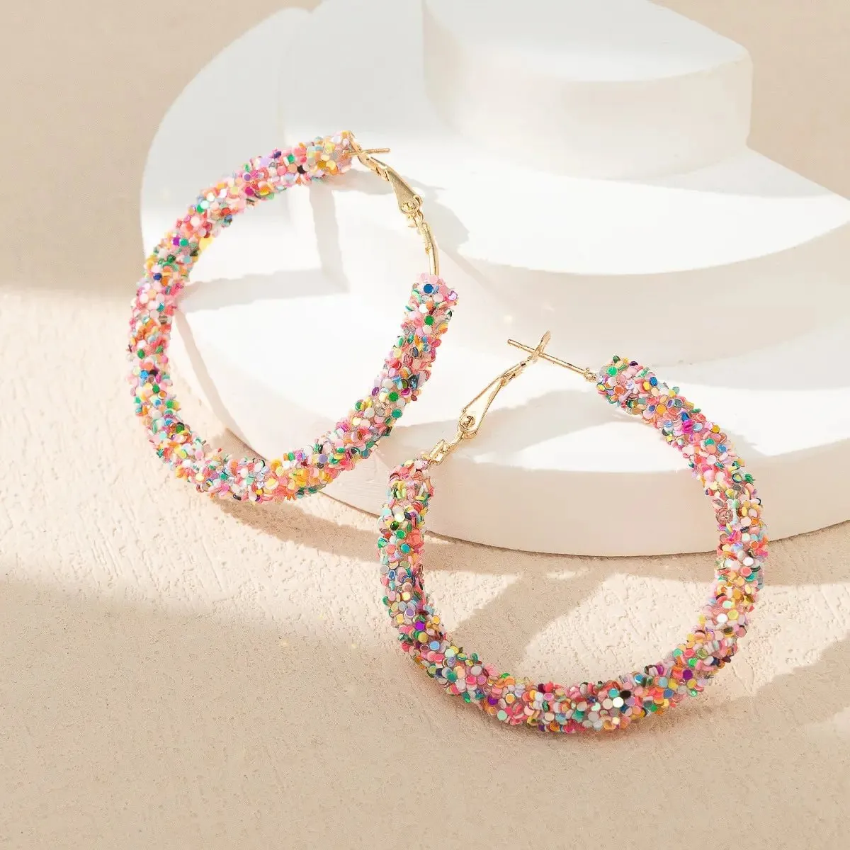 Feminine Rainbow Sprinkle Hoop Earrings