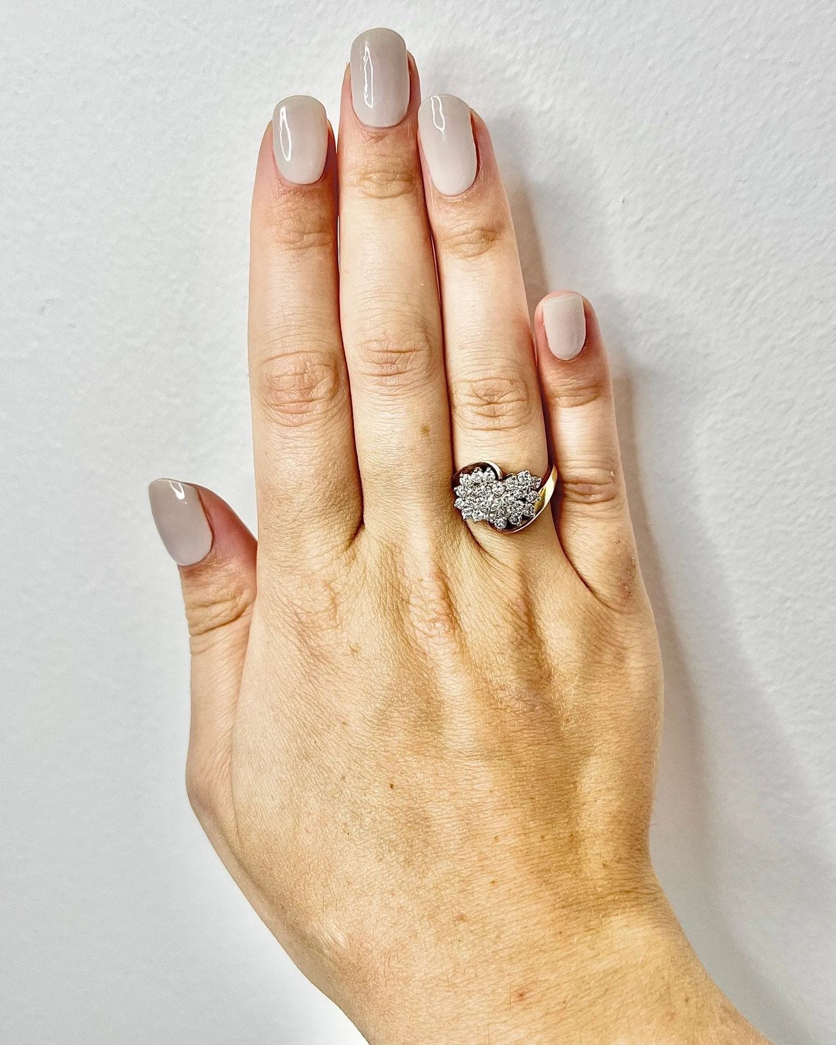 Fine Vintage 14 Karat Yellow & White Gold 1.35 Carat Diamond Cluster Ring