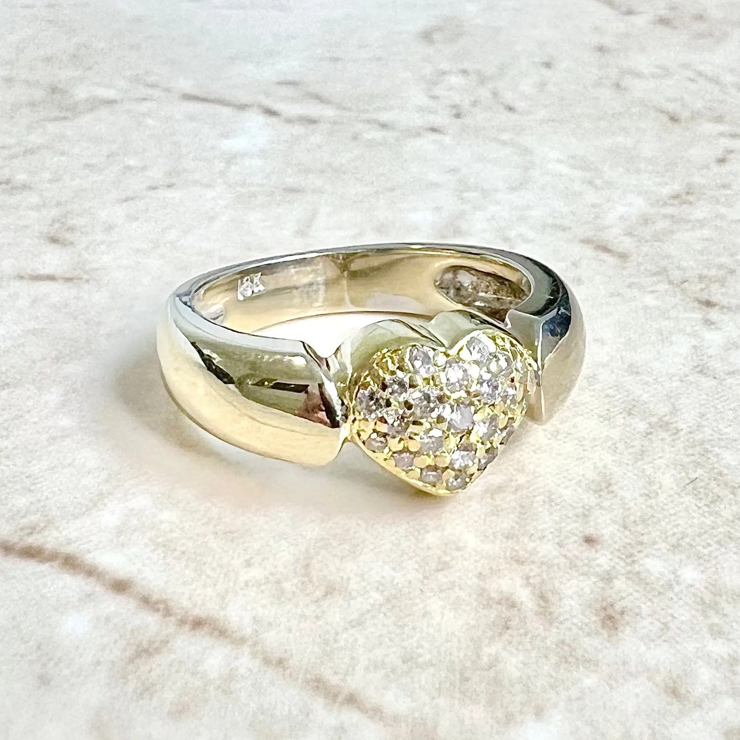 Fine Vintage 18 Karat Yellow Gold 0.30 Carat Pavé Diamond Heart Ring