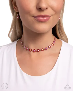 Floral Falsetto - Red - Painted Daisy Flower Paparazzi Choker Necklace