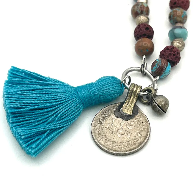 Flower Charm Bracelet with Crazy Lace Agate Gemstones