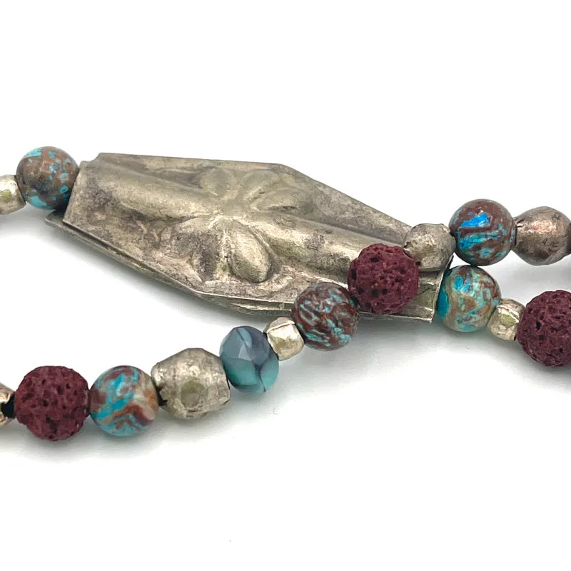 Flower Charm Bracelet with Crazy Lace Agate Gemstones