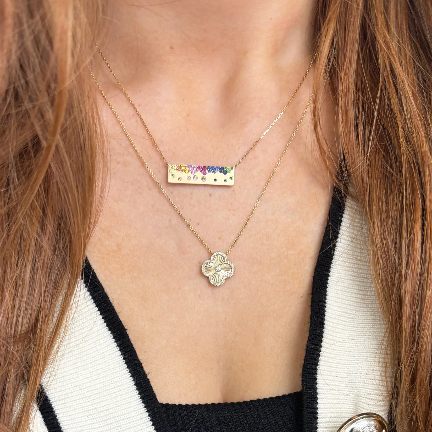 Fluted Gold Diamond Accent Single Clover Necklace
