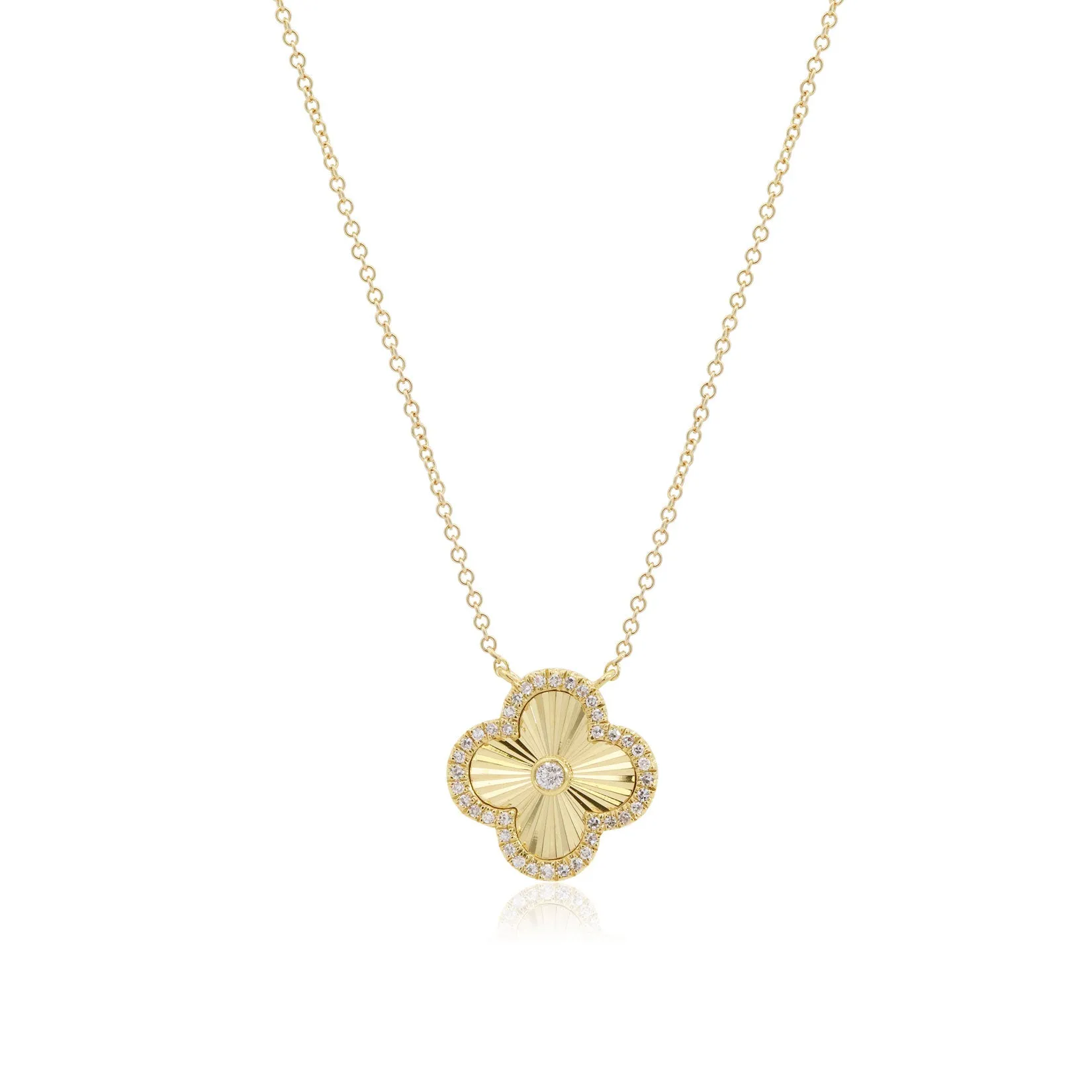 Fluted Gold Diamond Accent Single Clover Necklace