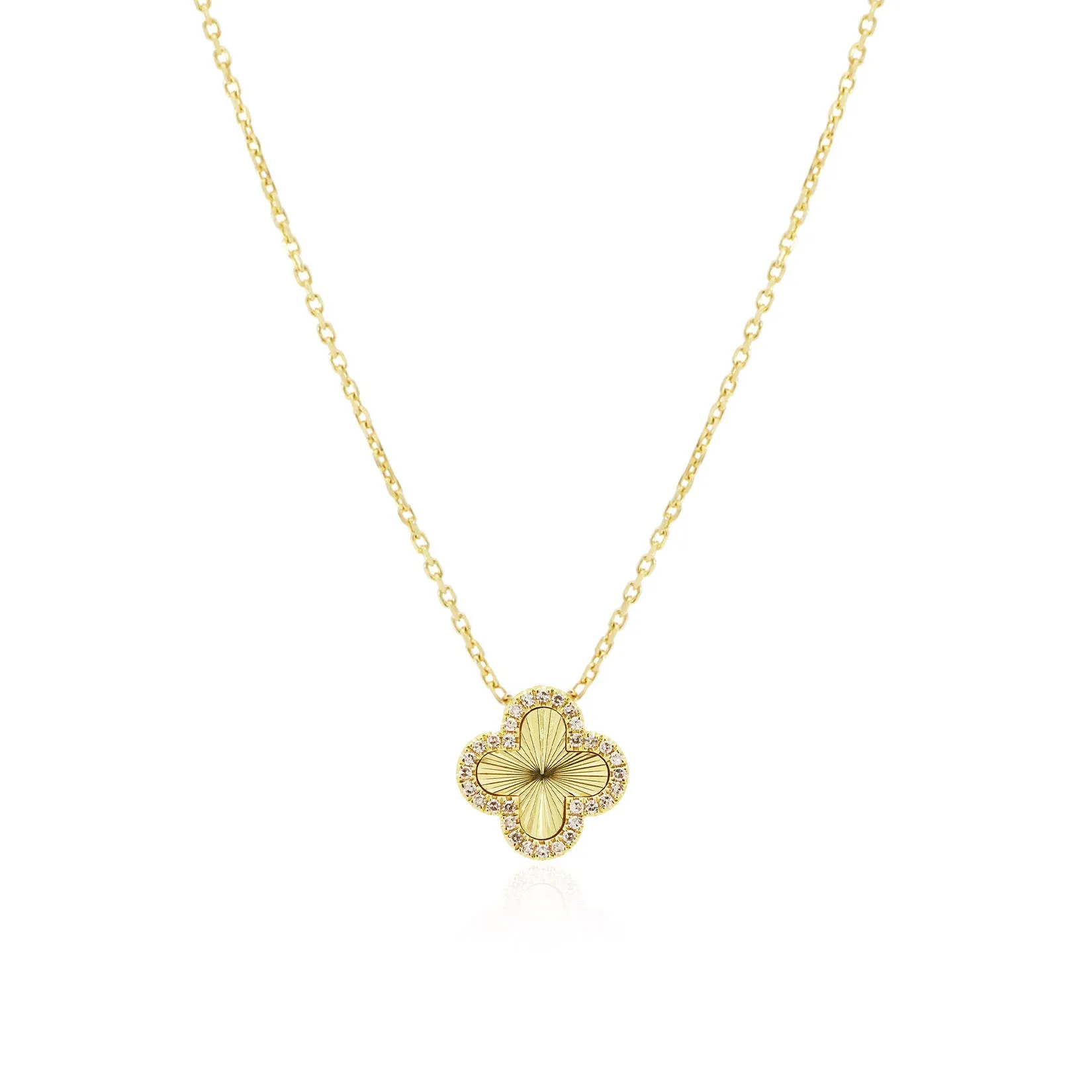 Fluted Gold Diamond Single Clover Necklace