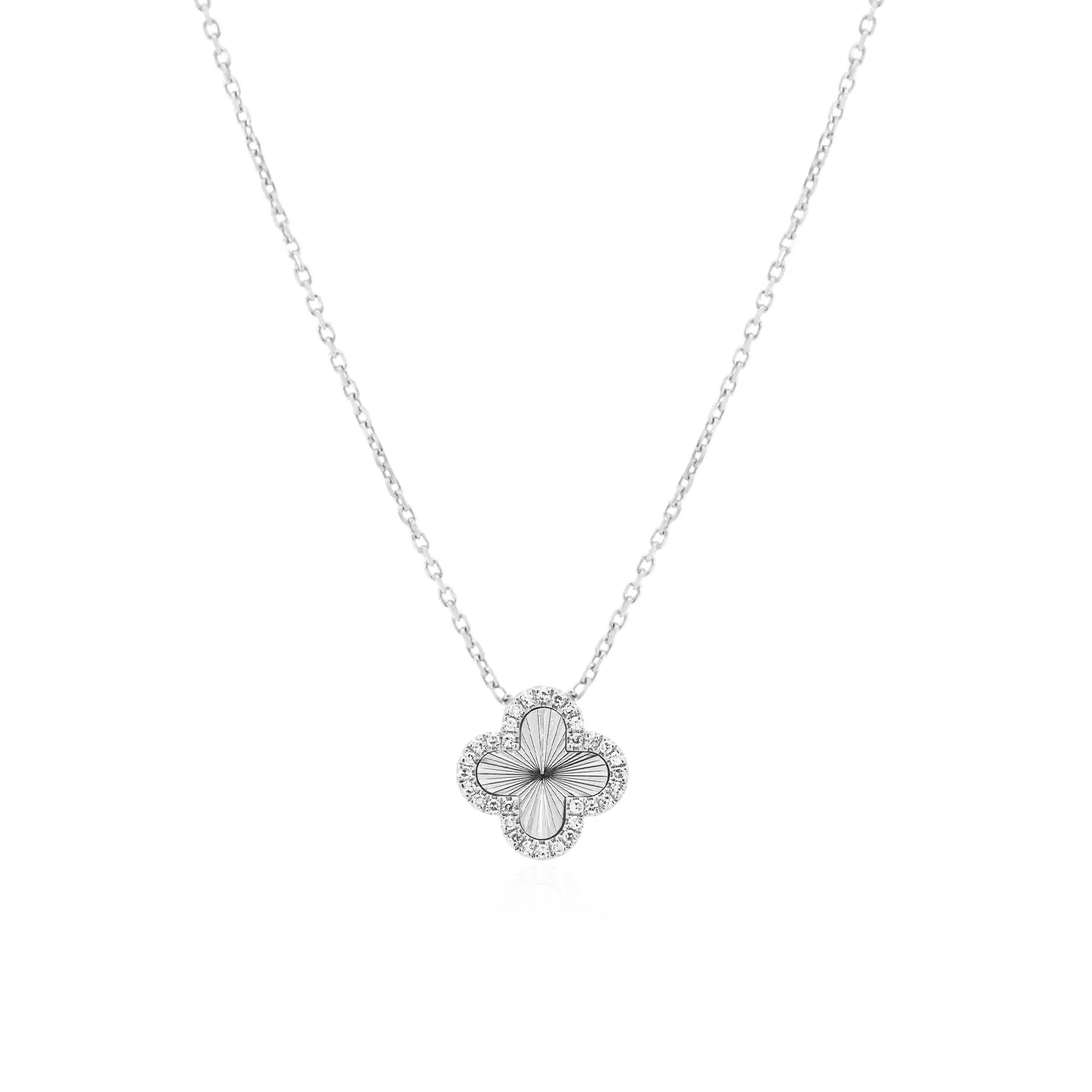 Fluted Gold Diamond Single Clover Necklace