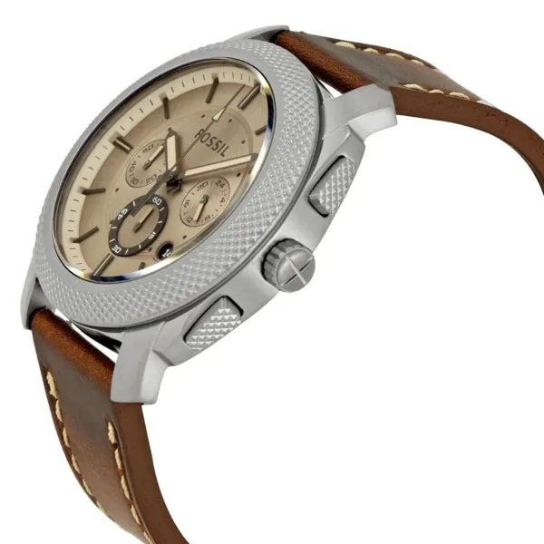 Fossil Machine Brown Leather Strap Brown Dial Chronograph Quartz Watch for Gents - FS5215