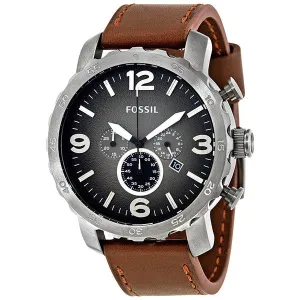Fossil Nate Brown Leather Strap Grey Dial Chronograph Quartz Watch for Gents - JR1424