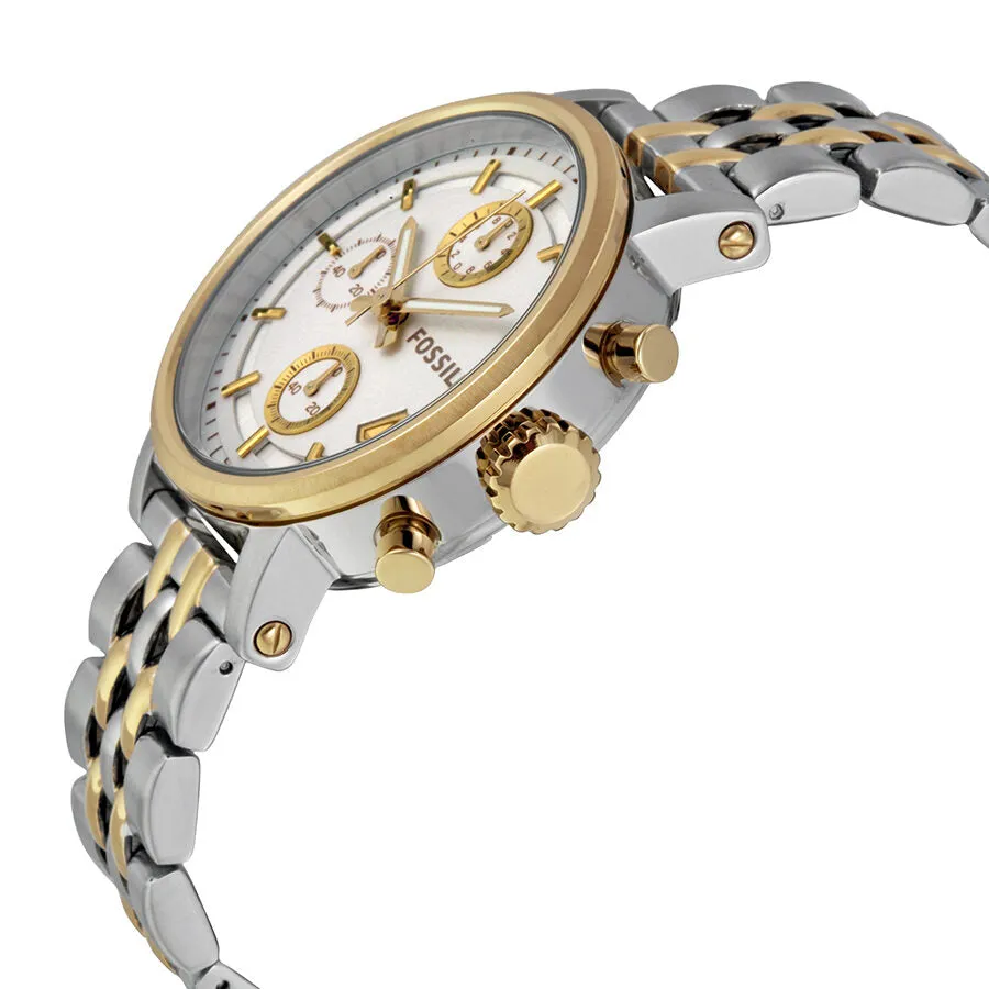 Fossil Original Boyfriend Chronograph White Dial Two-tone Watch ES3746