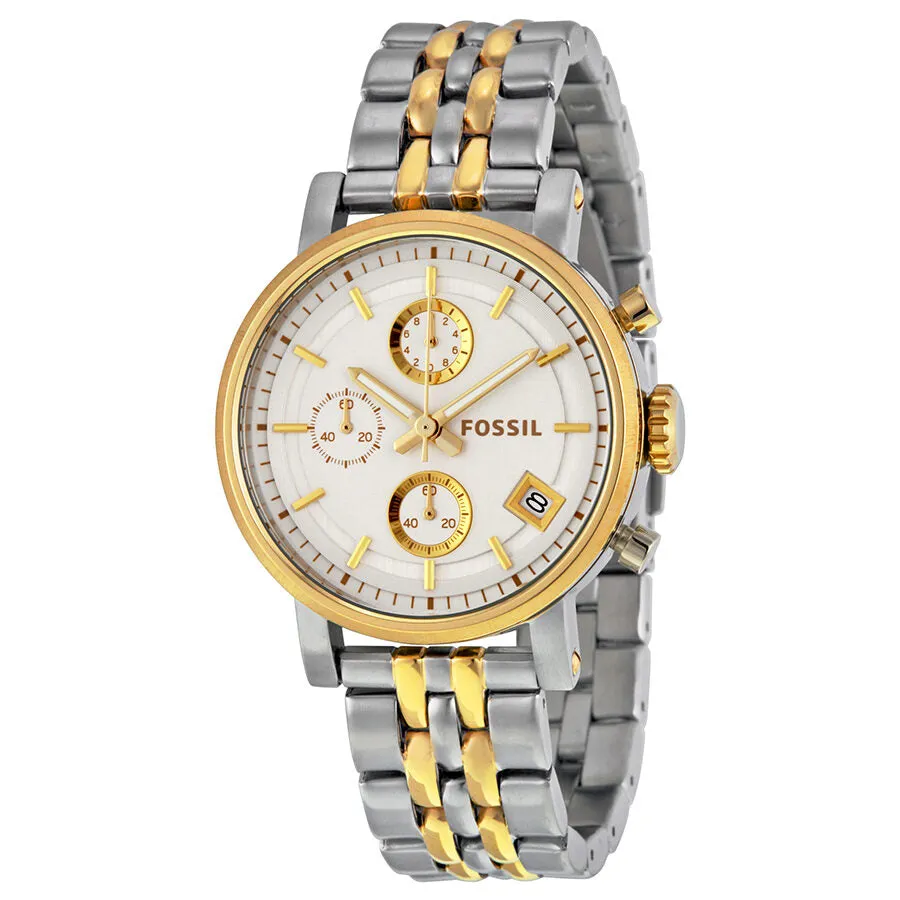 Fossil Original Boyfriend Chronograph White Dial Two-tone Watch ES3746