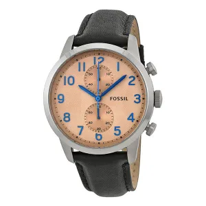 Fossil Townsman Black Leather Strap Rose Gold Dial Chronograph Quartz Watch for Gents - FS4986