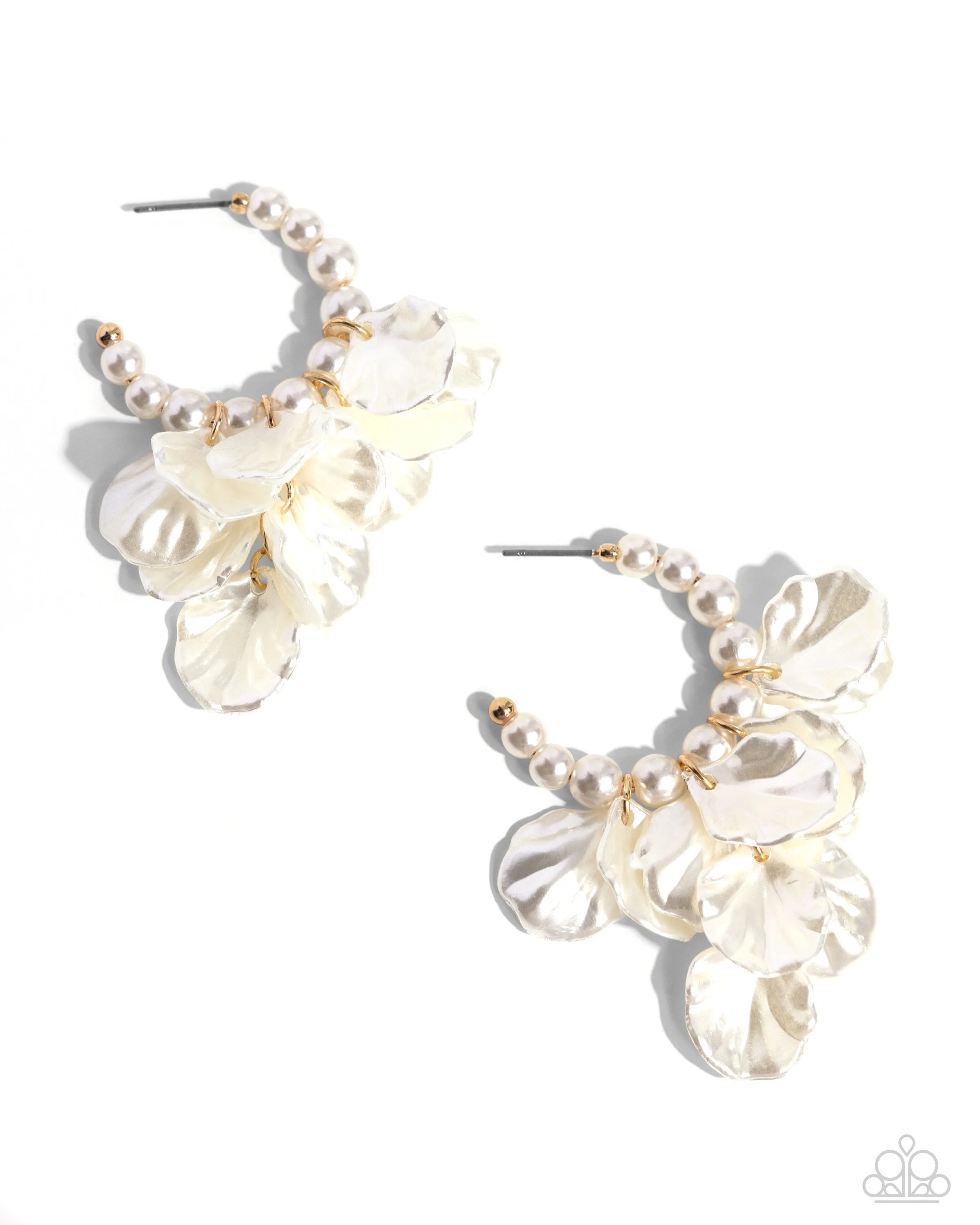 Frilly Feature - Gold - Pearl Flower Paparazzi Hoop Earrings