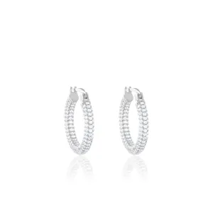 Full Pave CZ Eternity Hoop Earrings - Silver White - Medium