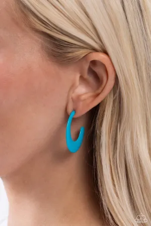 Fun-Loving Feature - Blue - Painted Paparazzi Hoop Earrings