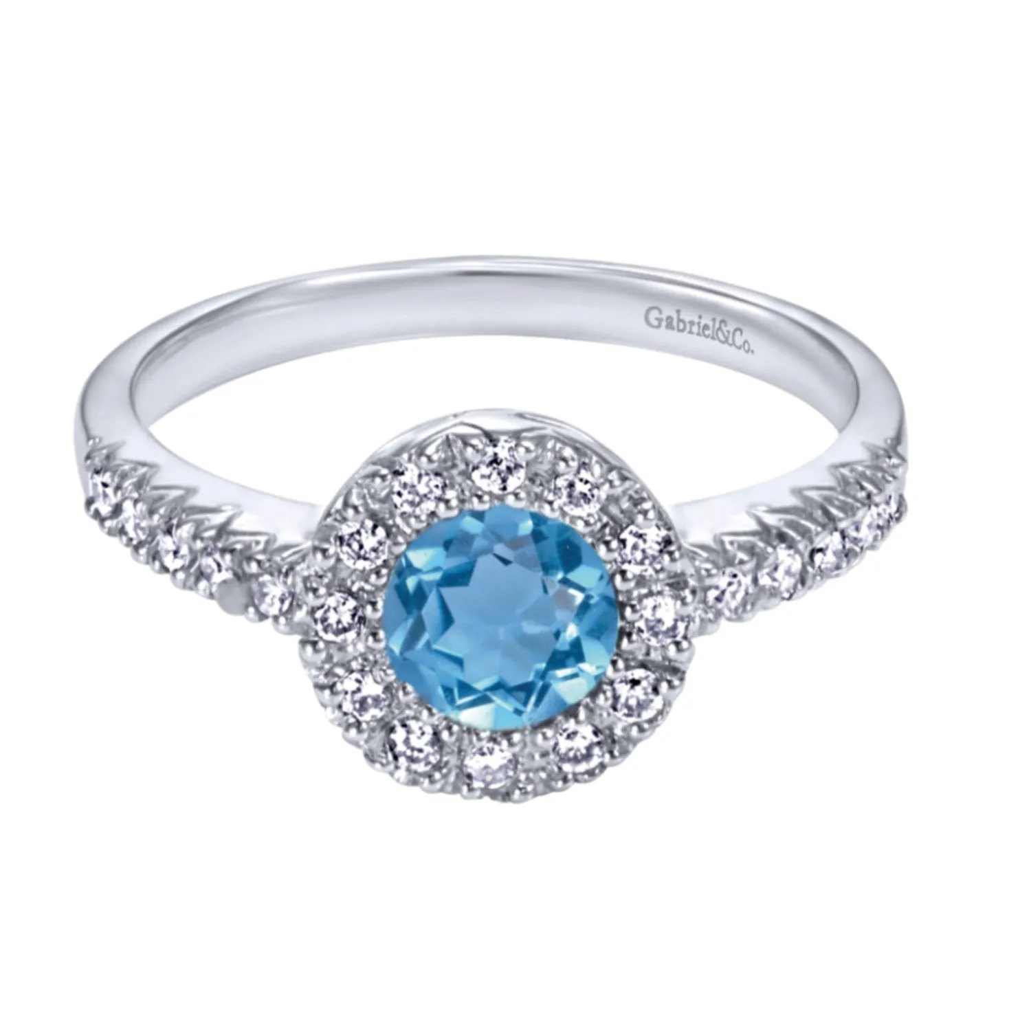 Gabriel & Co. Round Cut Gemstone & Diamond Halo Fashion Ring