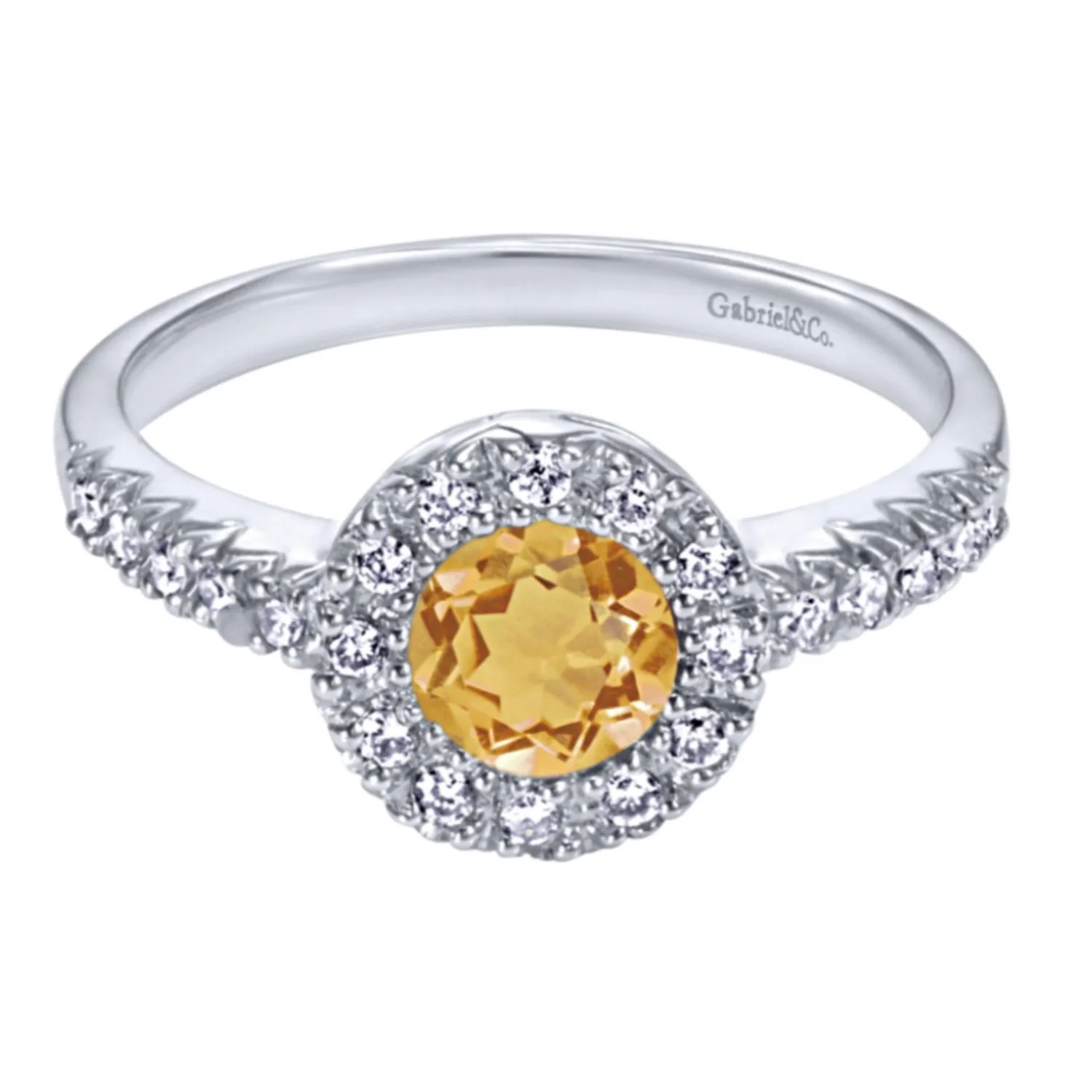 Gabriel & Co. Round Cut Gemstone & Diamond Halo Fashion Ring