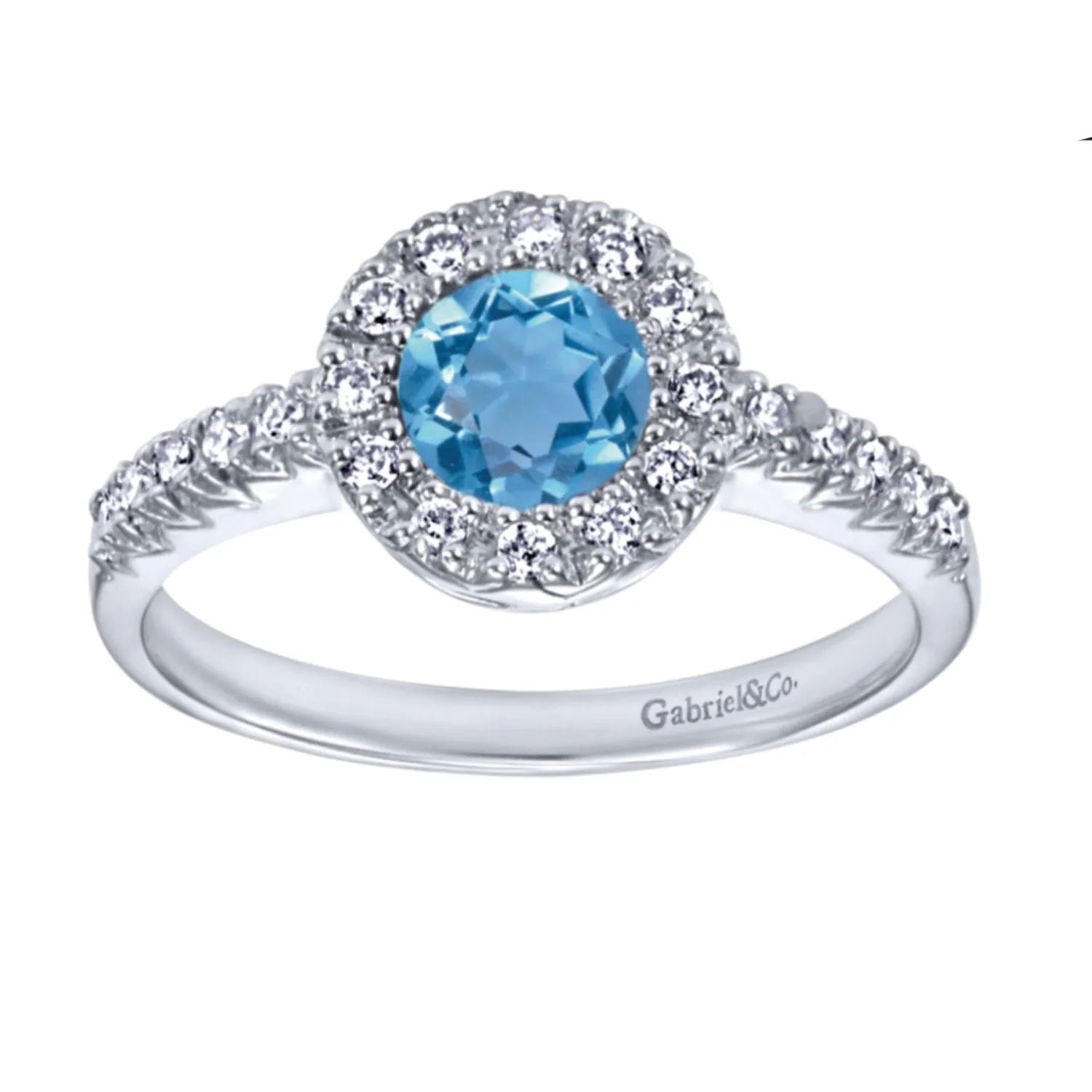 Gabriel & Co. Round Cut Gemstone & Diamond Halo Fashion Ring