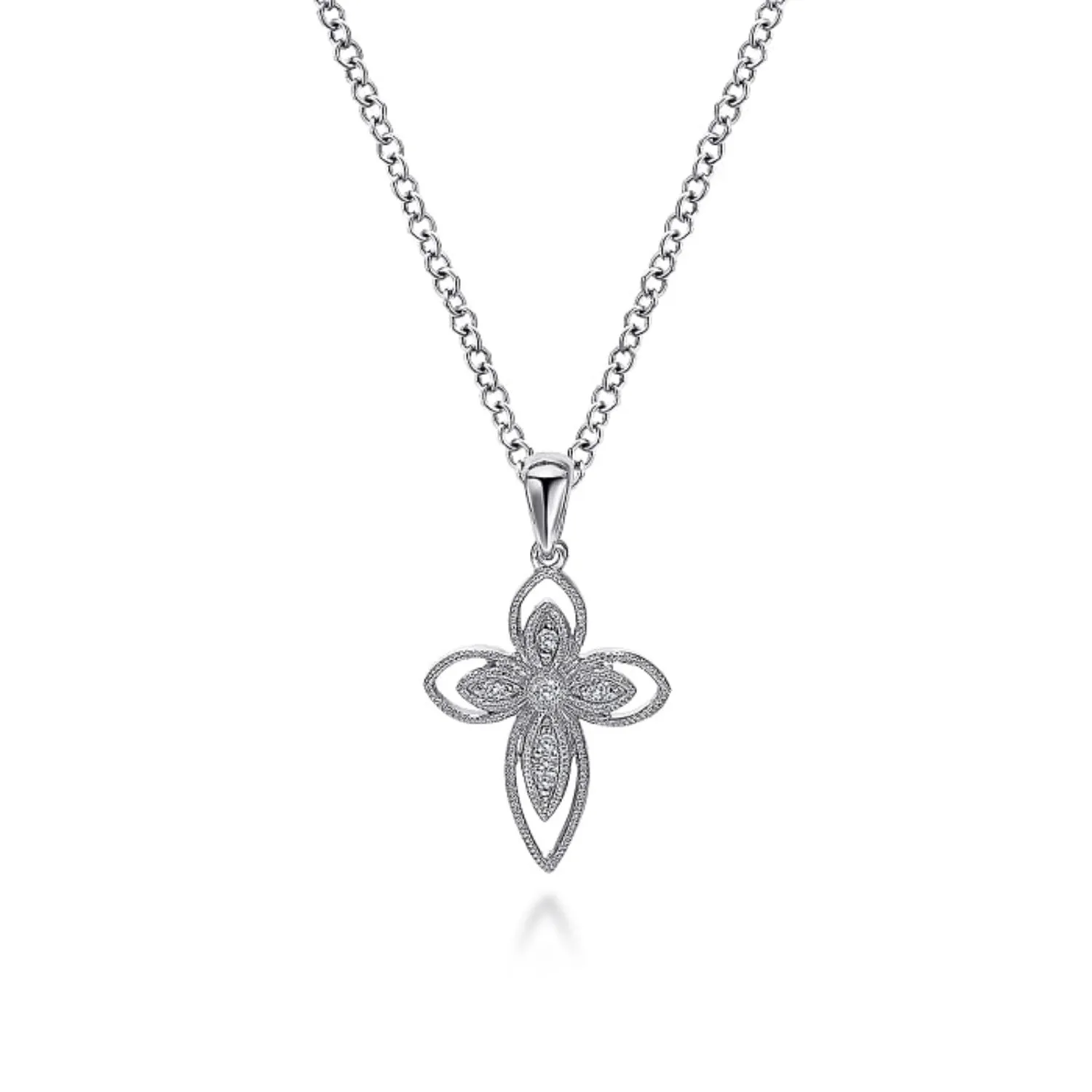 Gabriel & Co. Sterling Silver Vintage Style Diamond Cross Pendant