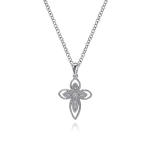 Gabriel & Co. Sterling Silver Vintage Style Diamond Cross Pendant