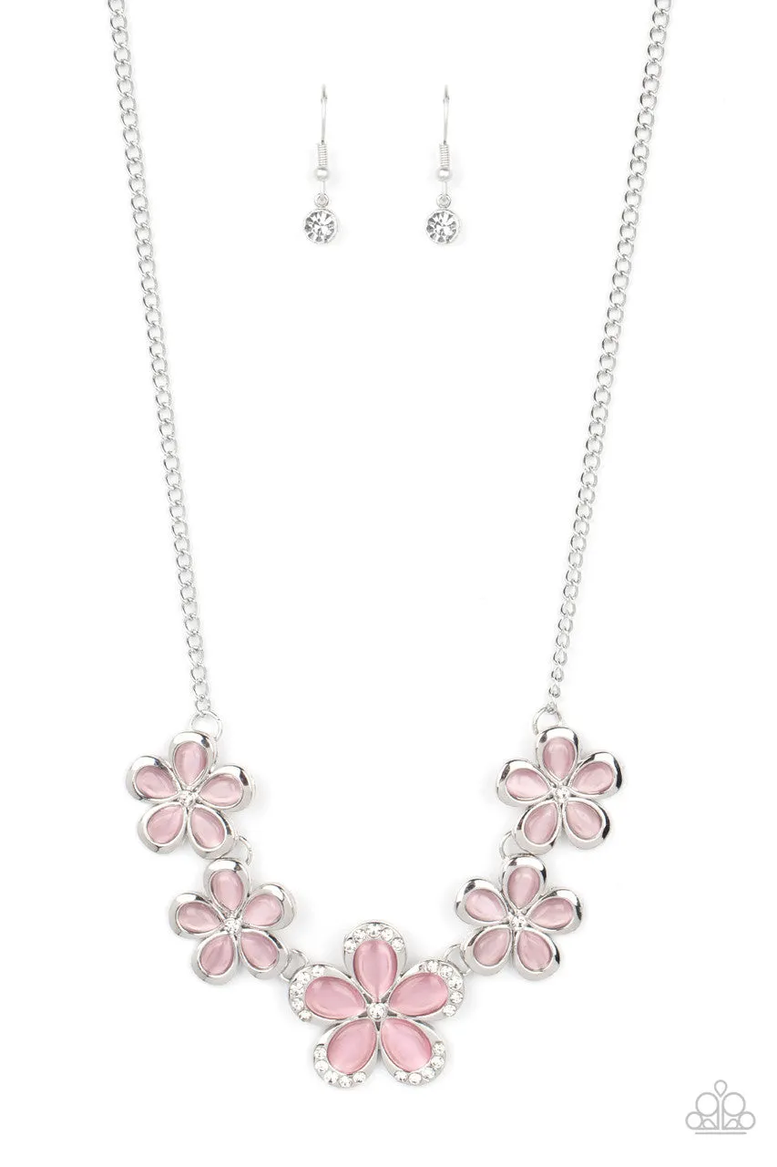 Garden Daydream - Pink - Cat's Eye Flower White Rhinestone Center Paparazzi Short Necklace