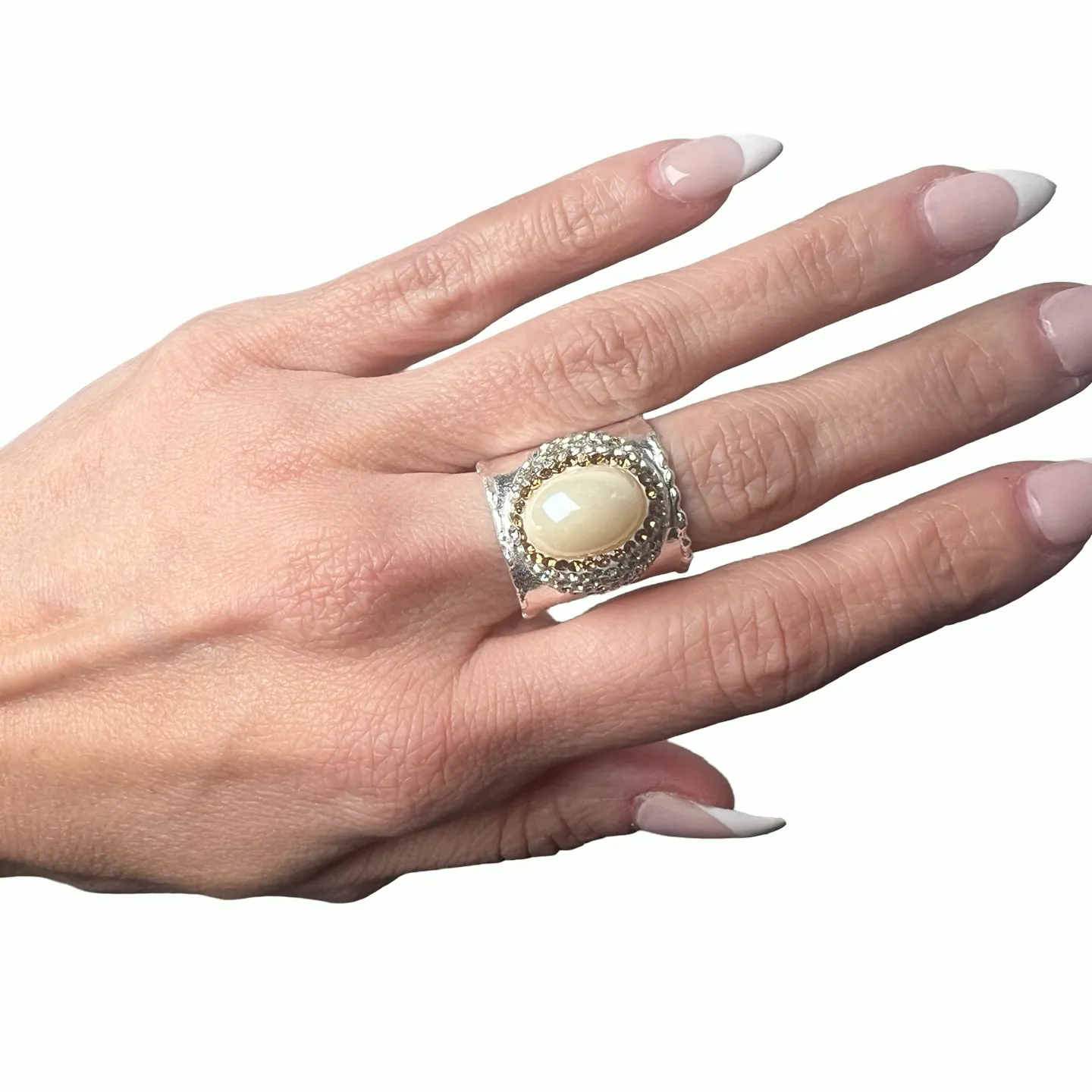Gemstone & Crystal Adjustable Cuff Ring