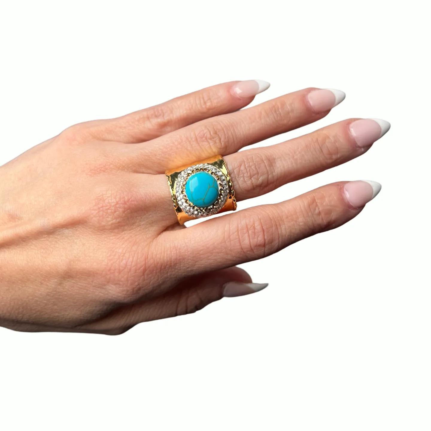 Gemstone & Crystal Adjustable Cuff Ring