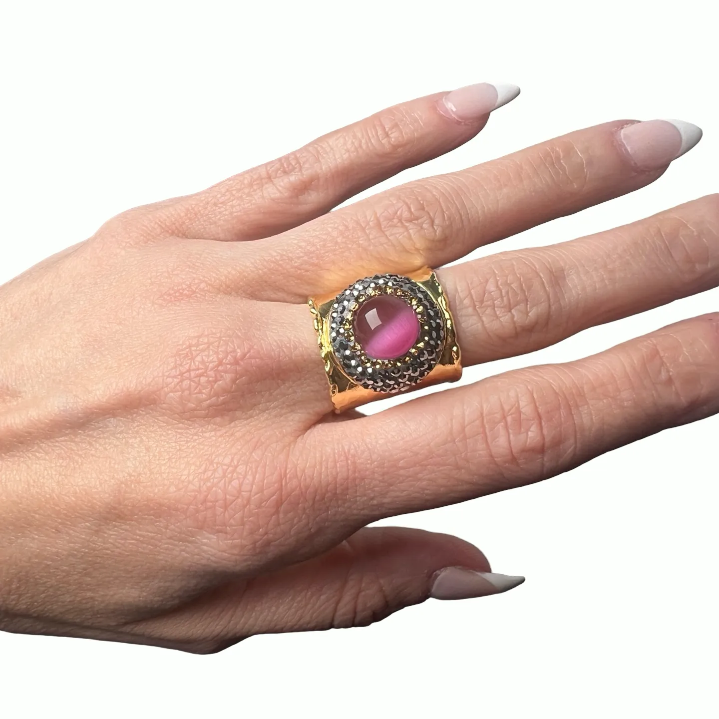 Gemstone & Crystal Adjustable Cuff Ring