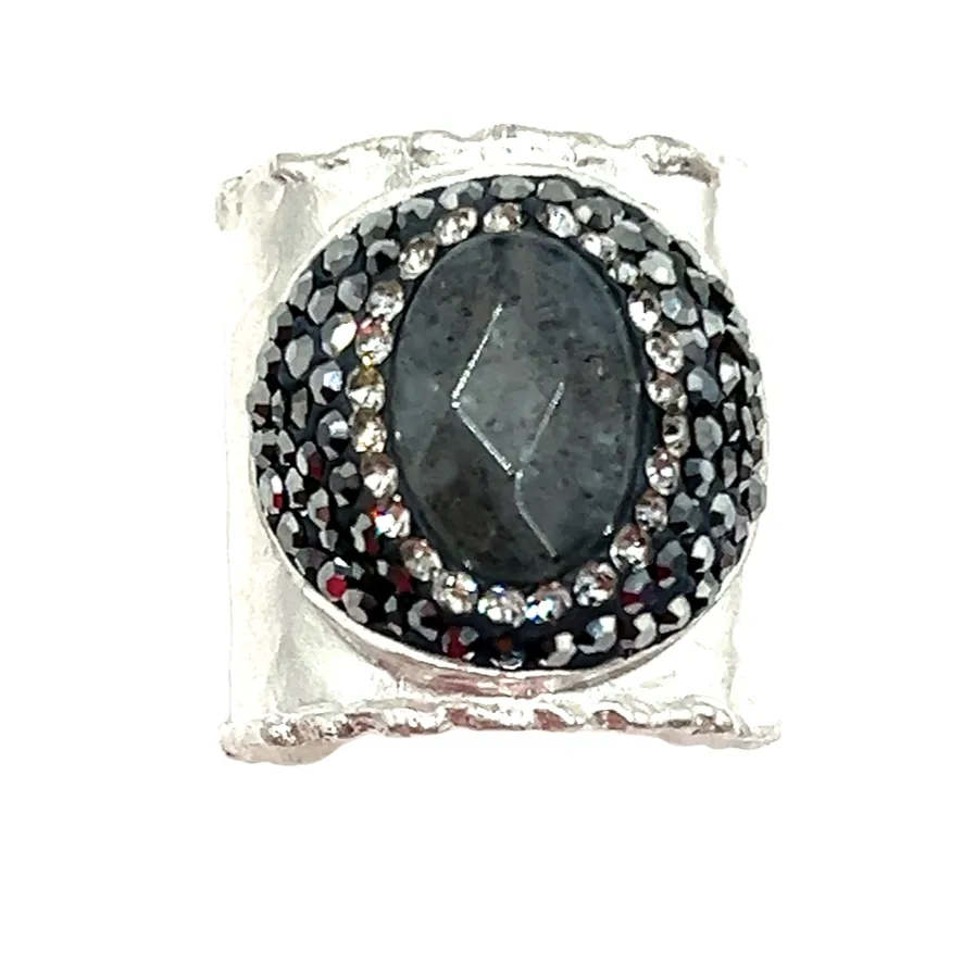 Gemstone & Crystal Adjustable Cuff Ring