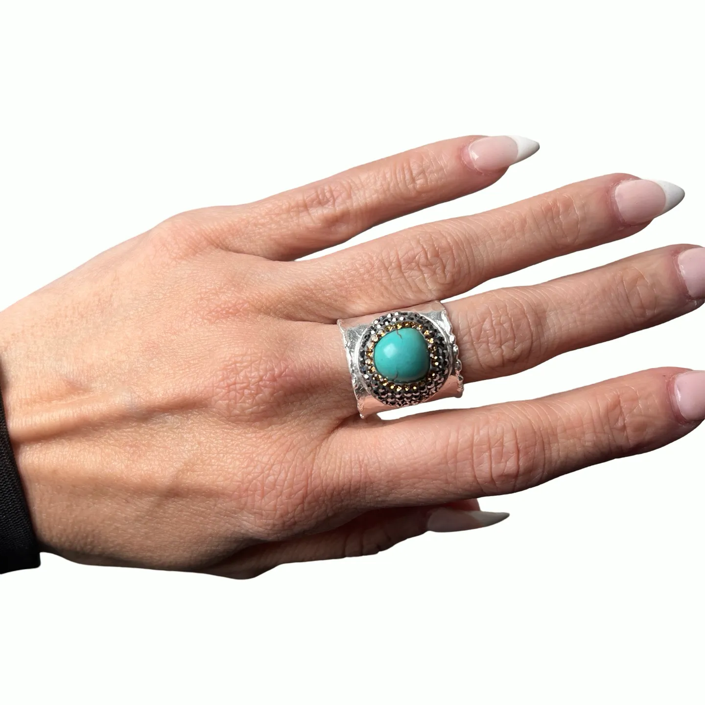 Gemstone & Crystal Adjustable Cuff Ring