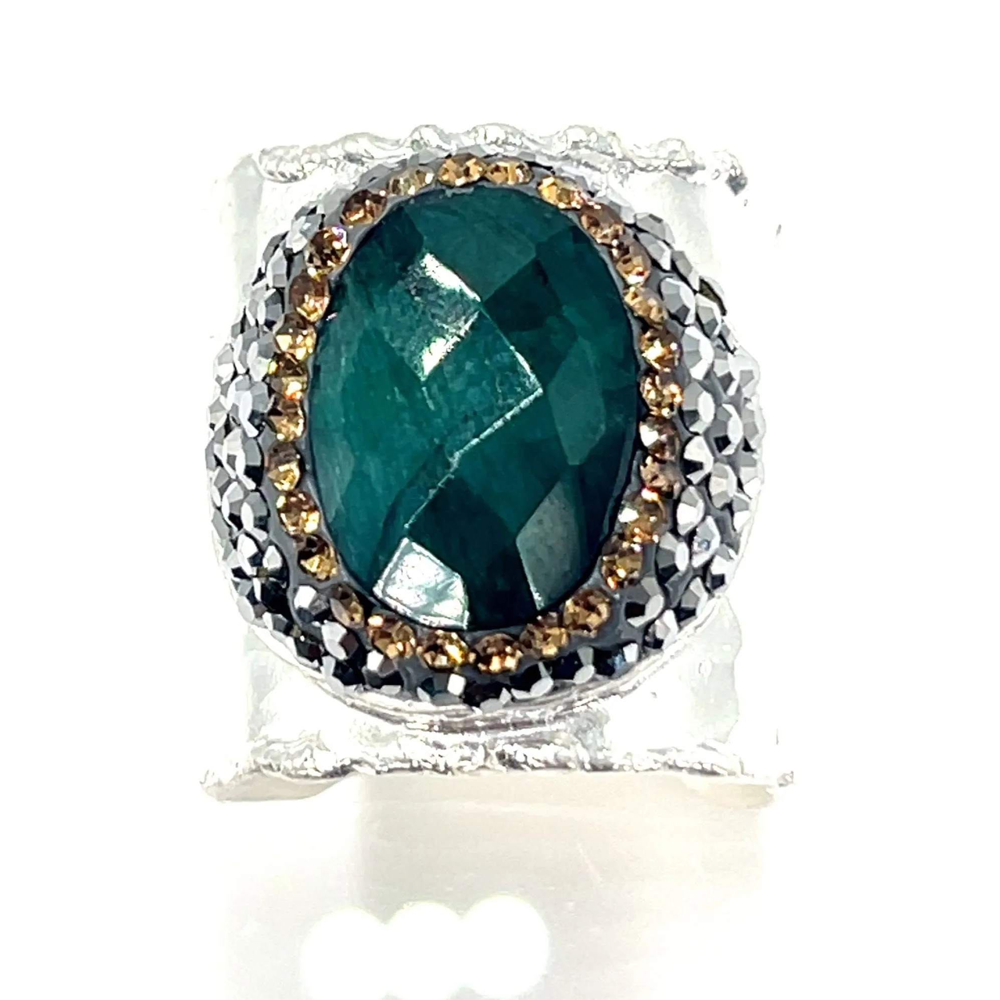 Gemstone & Crystal Adjustable Cuff Ring