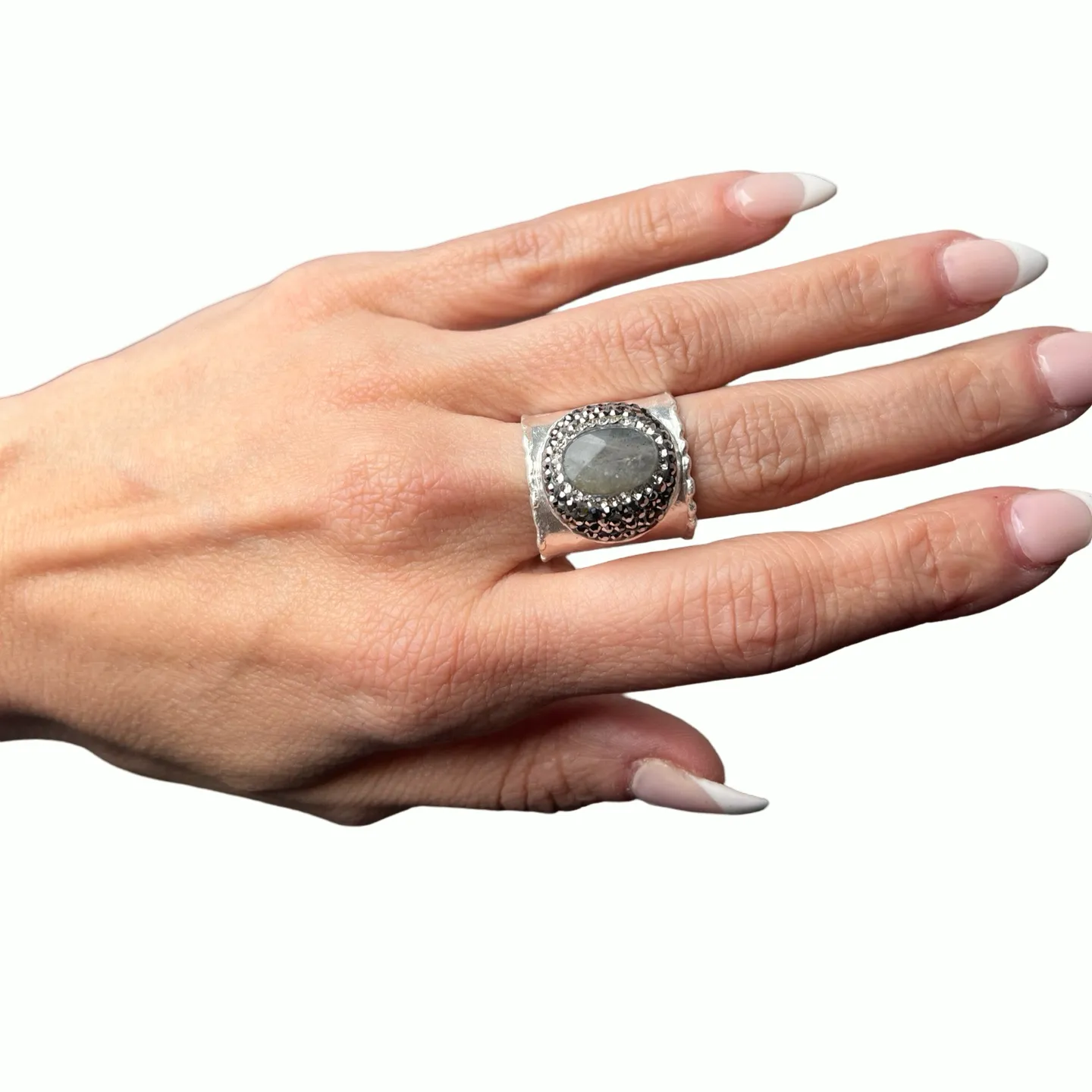 Gemstone & Crystal Adjustable Cuff Ring