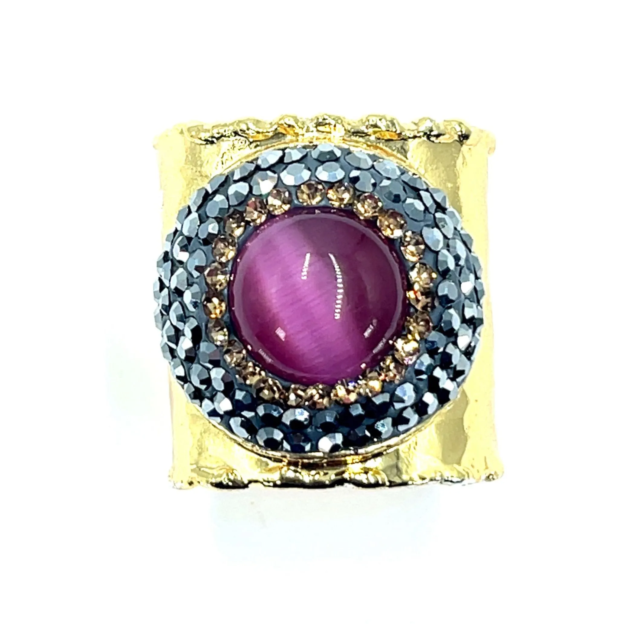Gemstone & Crystal Adjustable Cuff Ring