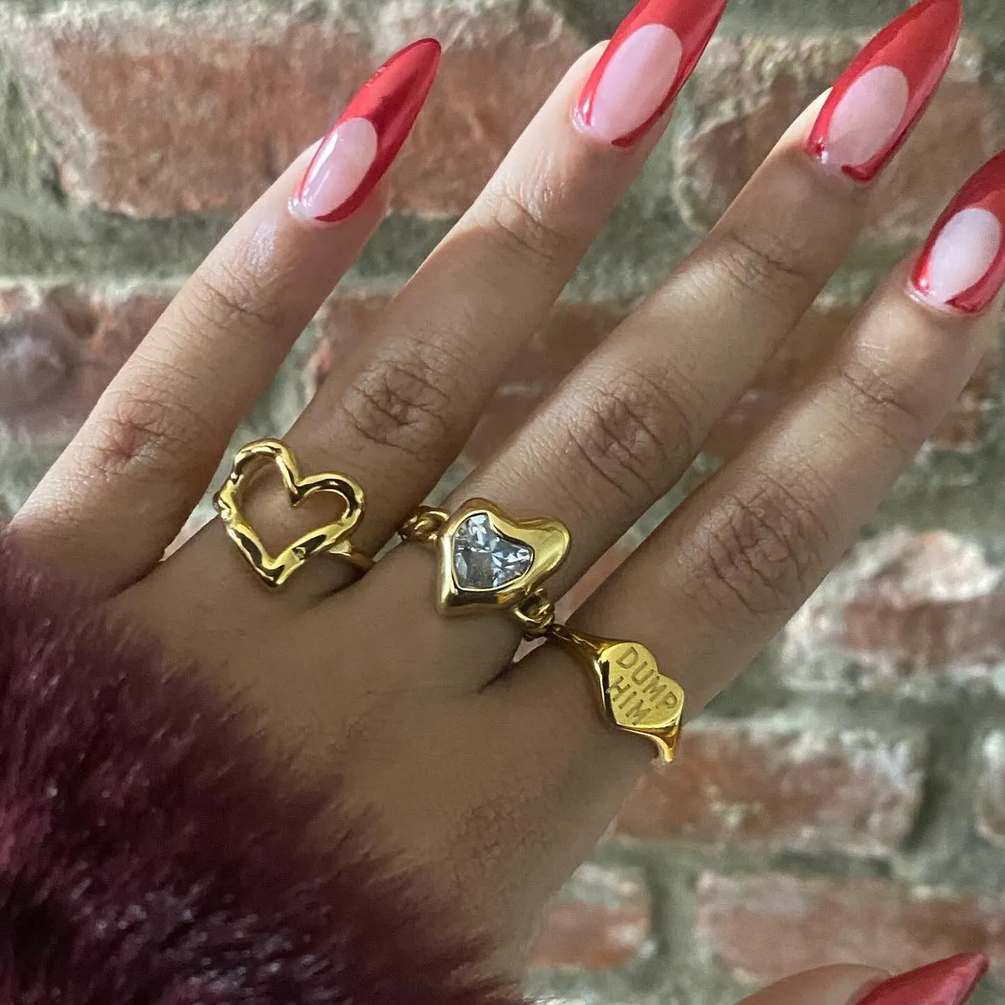 Gemstone Heart Link 18k Gold Ring
